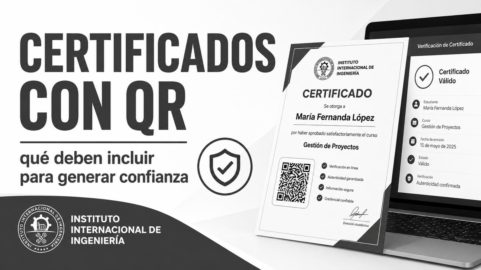 Certificado digital con código QR para verificación en línea y respaldo institucional 3i
