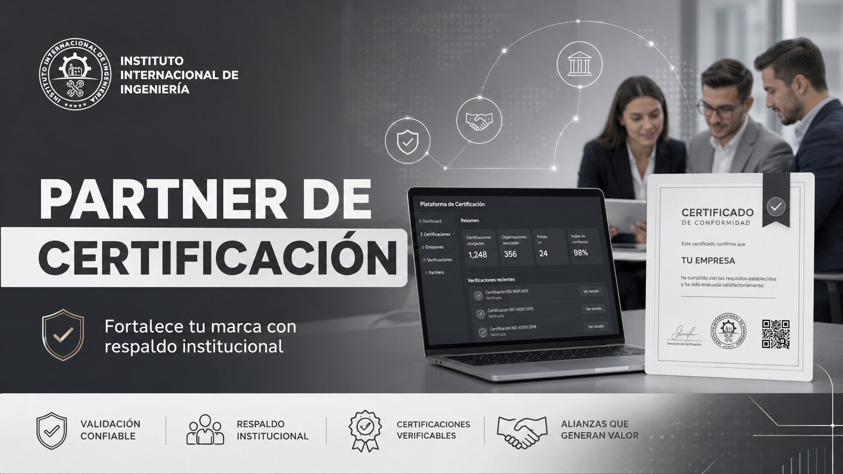 Partner de certificación con respaldo institucional, certificados verificables y validación confiable 3i