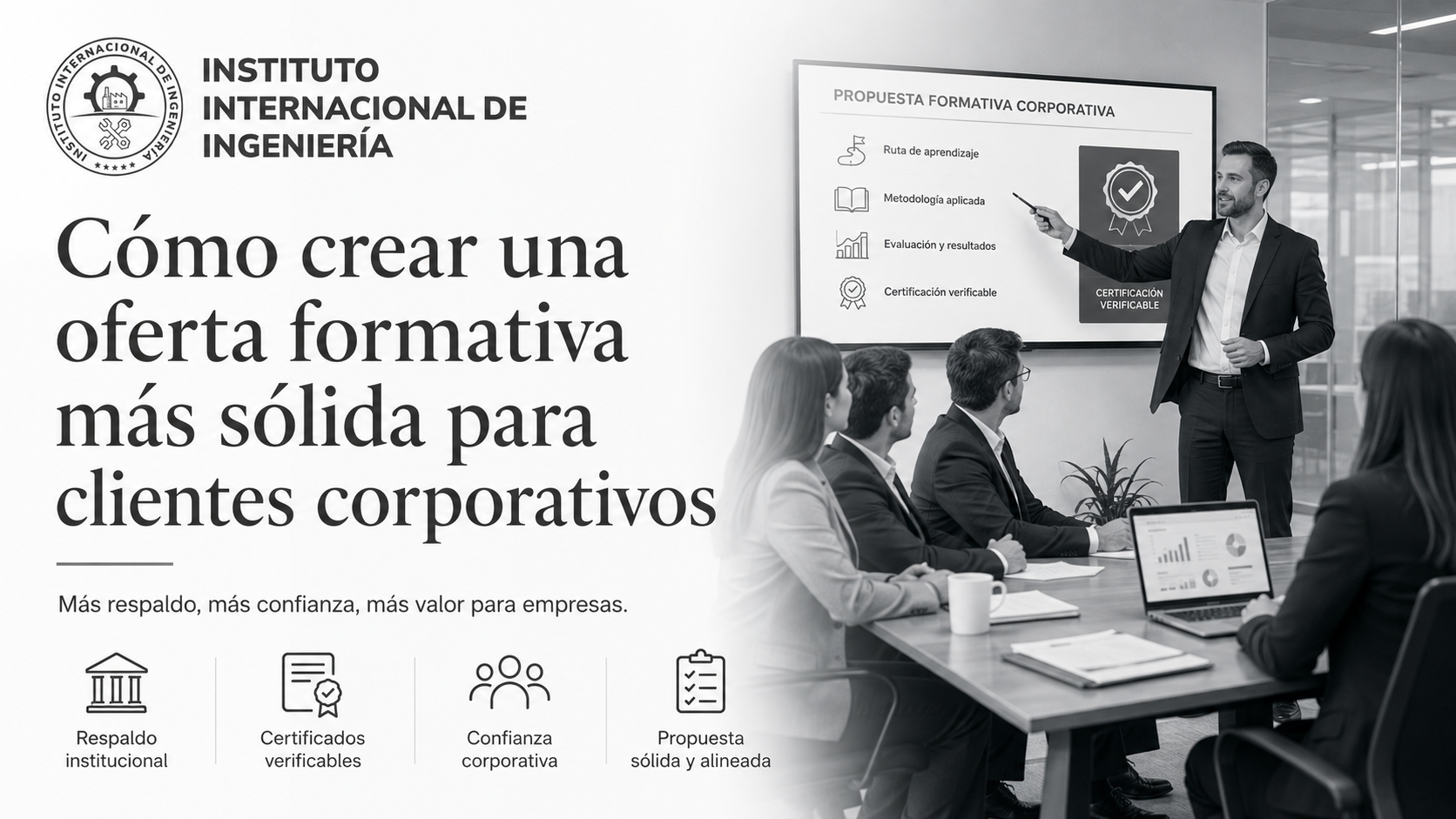 Oferta formativa sólida para clientes corporativos con certificados verificables y respaldo institucional 3i